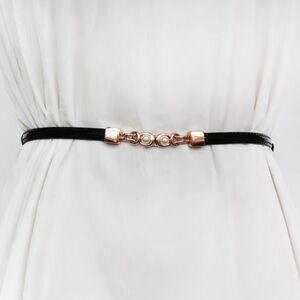 Black Adjustable Waist Belt with gold pearl buckle